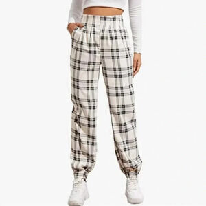 Women’s plaid elastic waist trousers